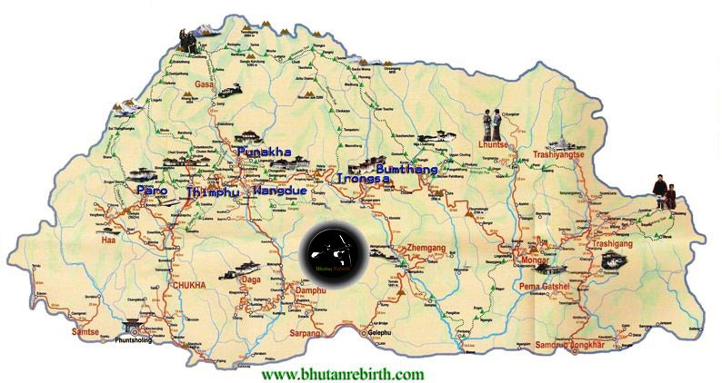 Map of Bhutan uptill Bumthang